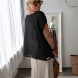 BEA melns gaisīga  lina auduma tops