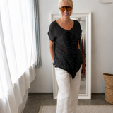 BEA melns gaisīga  lina auduma tops
