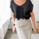 BEA melns gaisīga  lina auduma tops