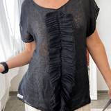 BEA melns gaisīga  lina auduma tops