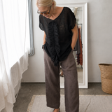 BEA melns gaisīga  lina auduma tops