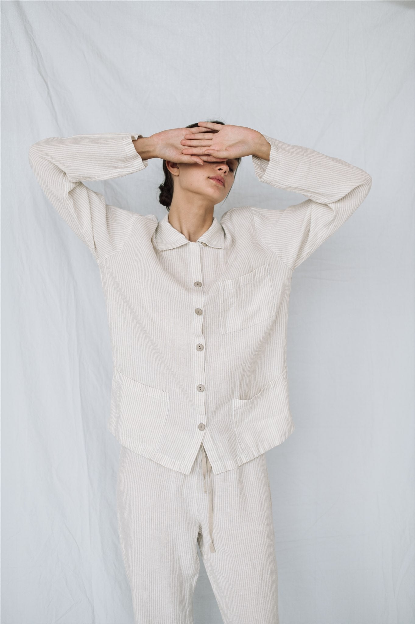 Linen Pajama set JANE in  white stripes