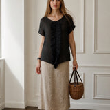 BEA melns gaisīga  lina auduma tops