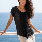 BEA melns gaisīga  lina auduma tops