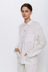 Linen Pajama set JANE in  white stripes