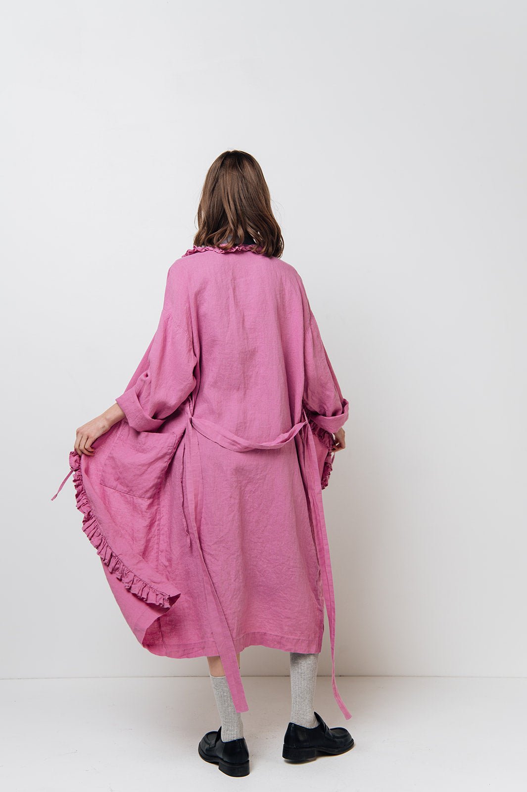 ADELE wrap dress robe white - MOO Linen Shop