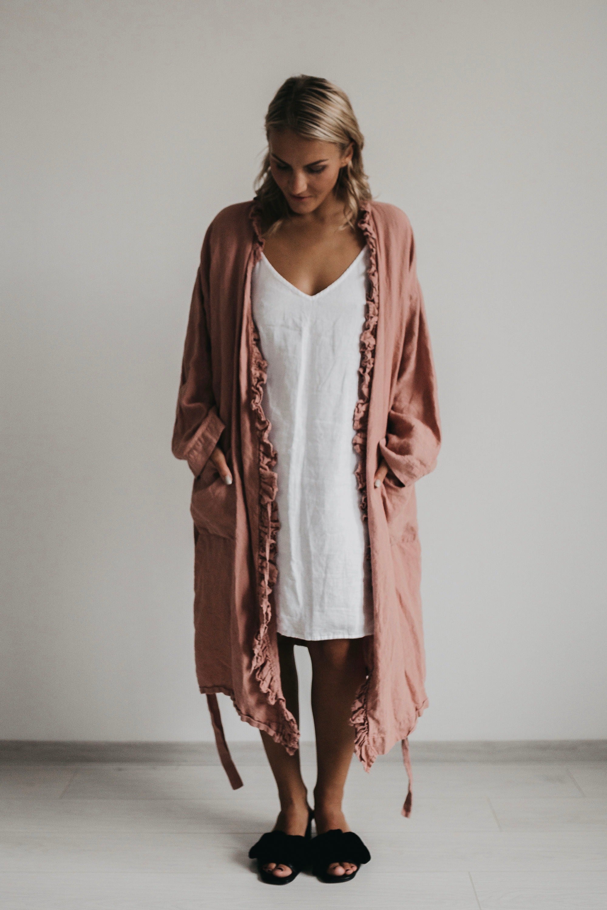 ADELE wrap dress robe havanna - MOO Linen Shop