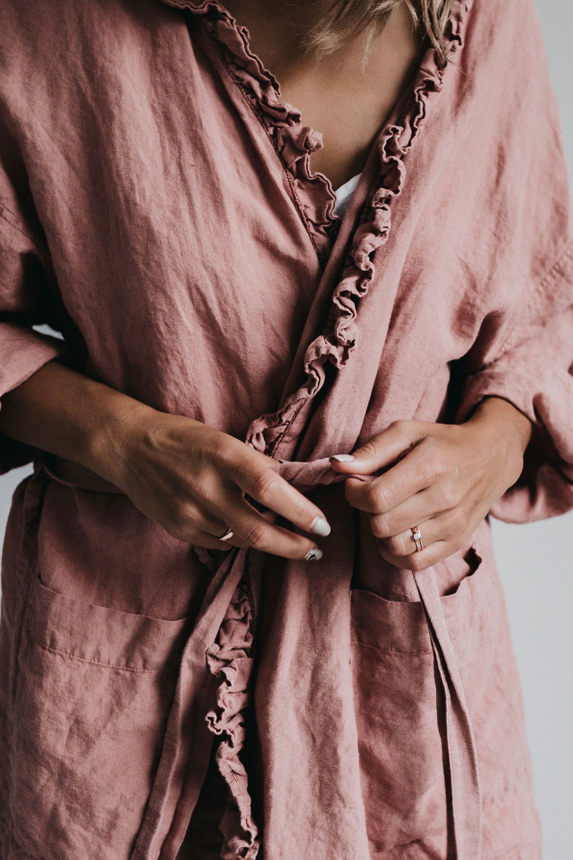 ADELE wrap dress robe havanna - MOO Linen Shop
