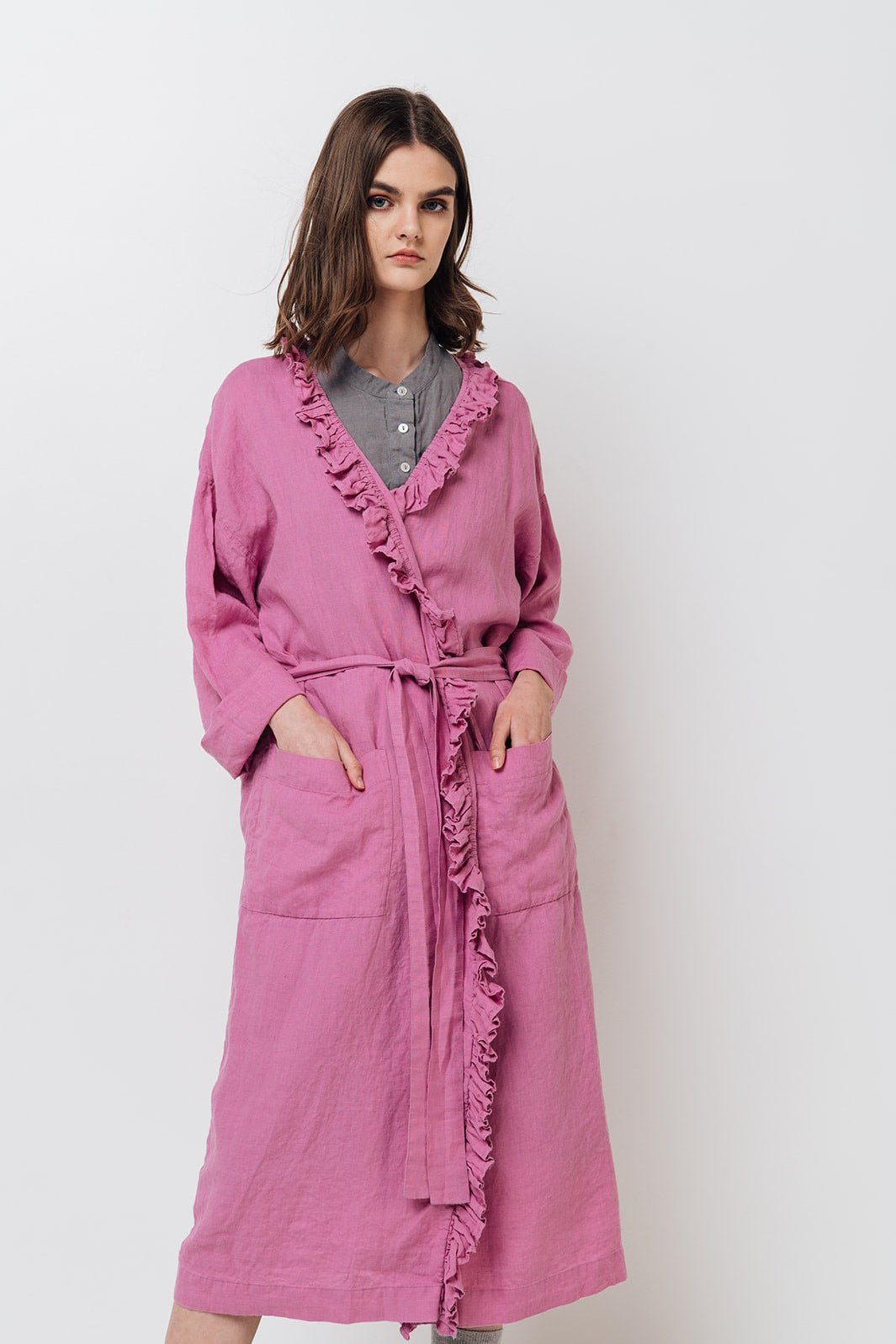 ADELE wrap dress robe white - MOO Linen Shop