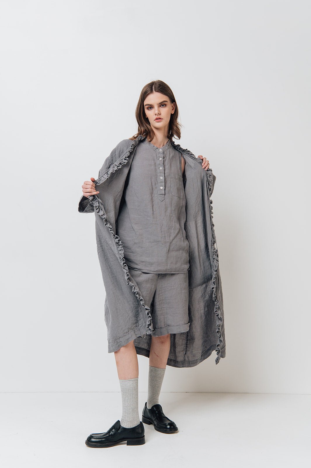 ADELE wrap dress robe white - MOO Linen Shop