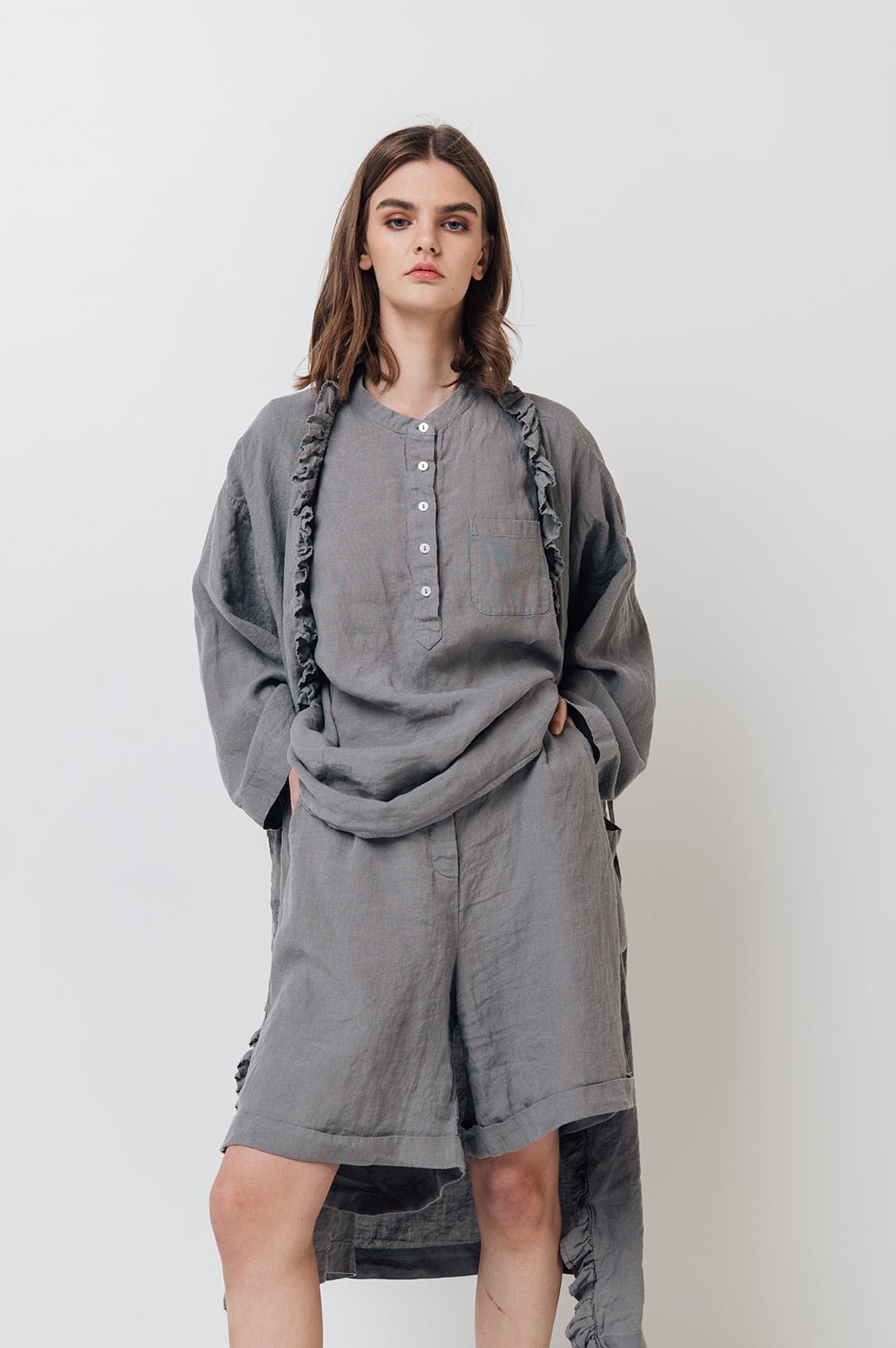 ADELE wrap dress robe white - MOO Linen Shop