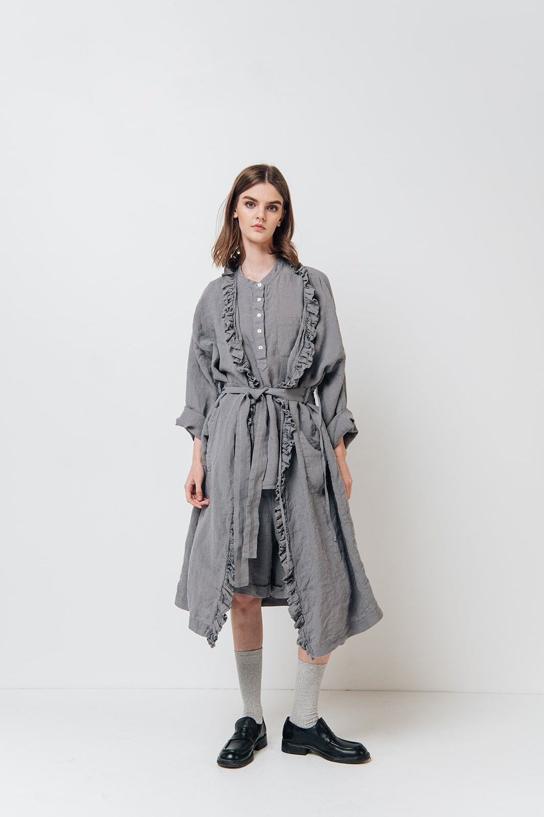 ADELE wrap dress robe white - MOO Linen Shop