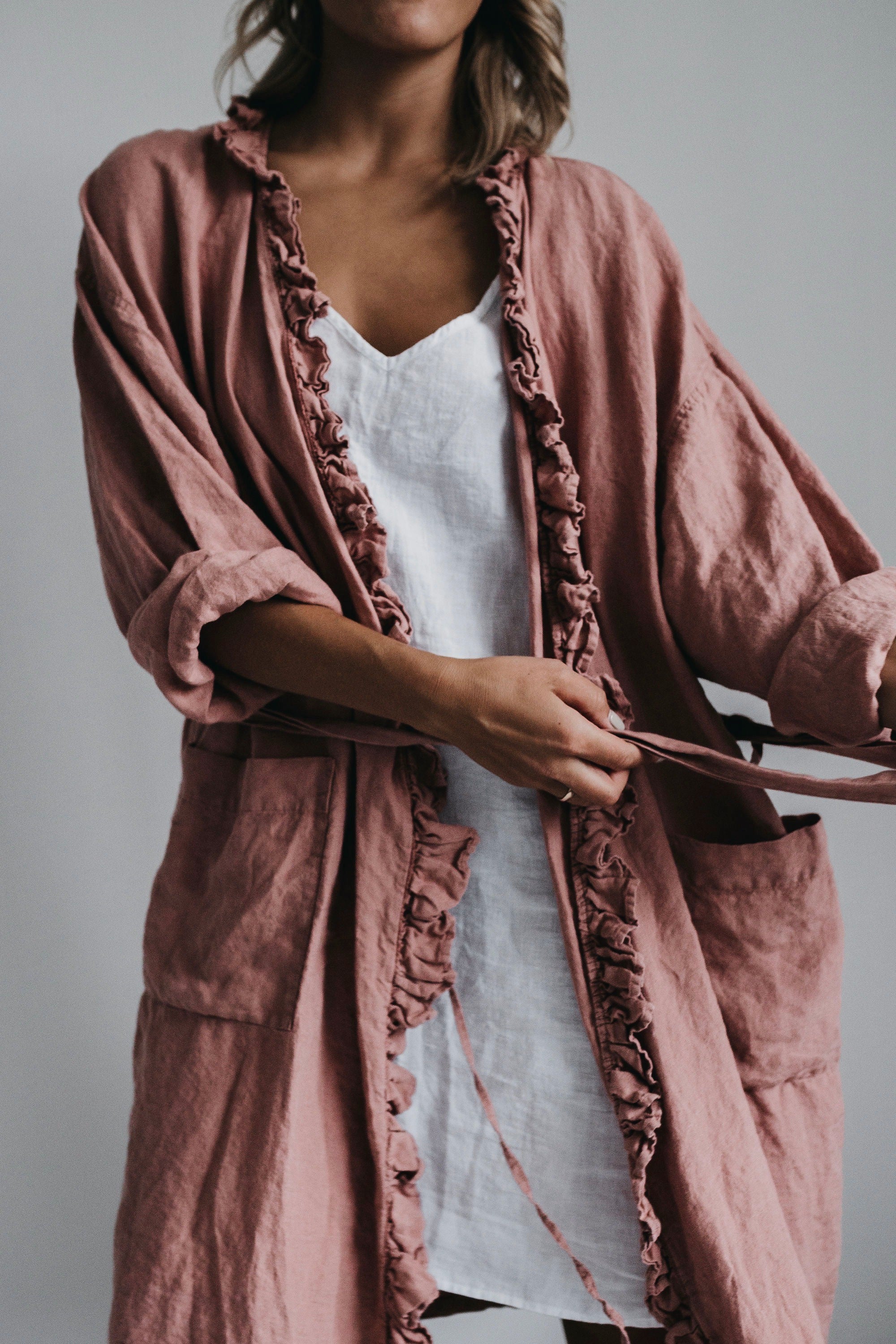 ADELE wrap dress robe havanna - MOO Linen Shop