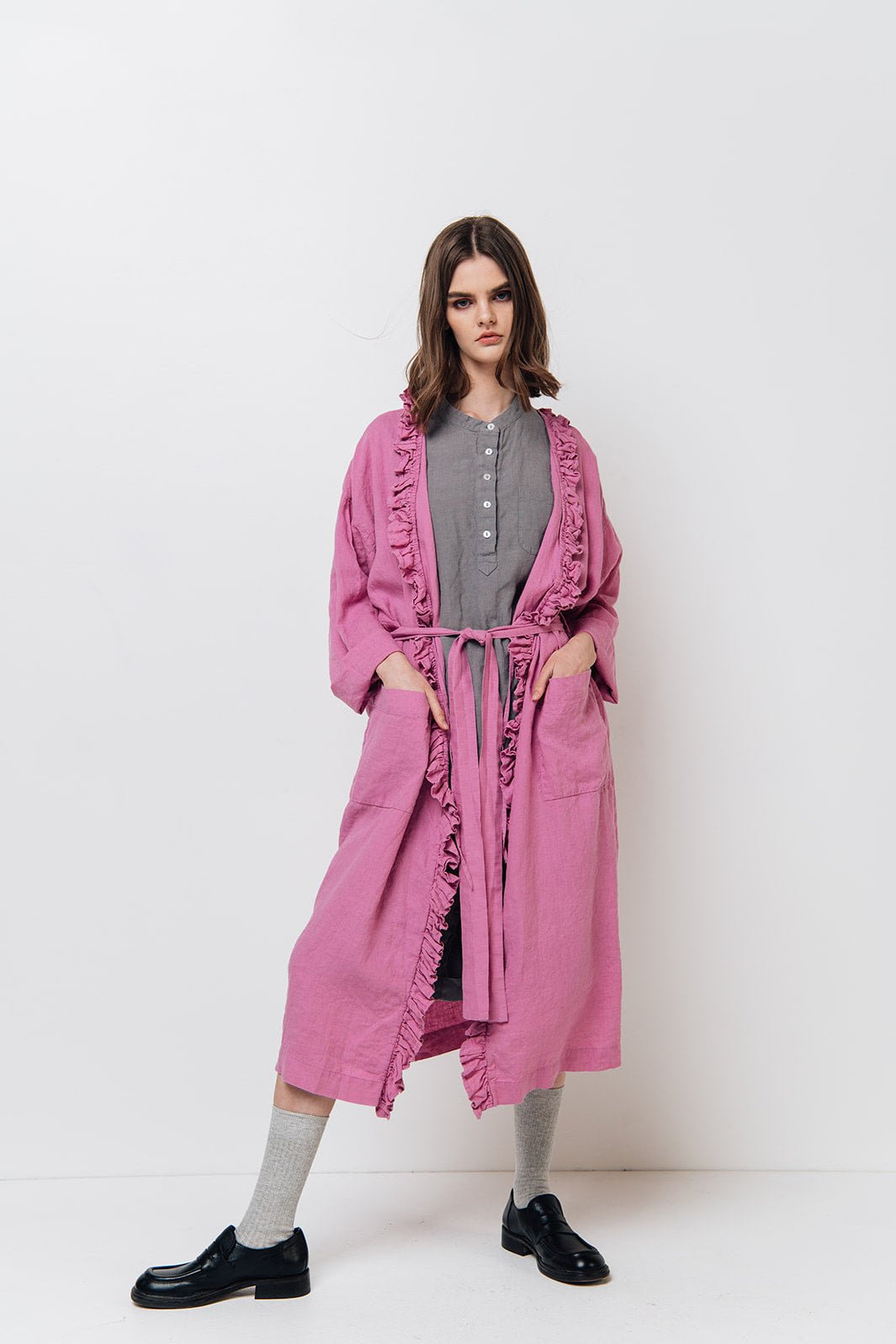 ADELE wrap dress robe white - MOO Linen Shop