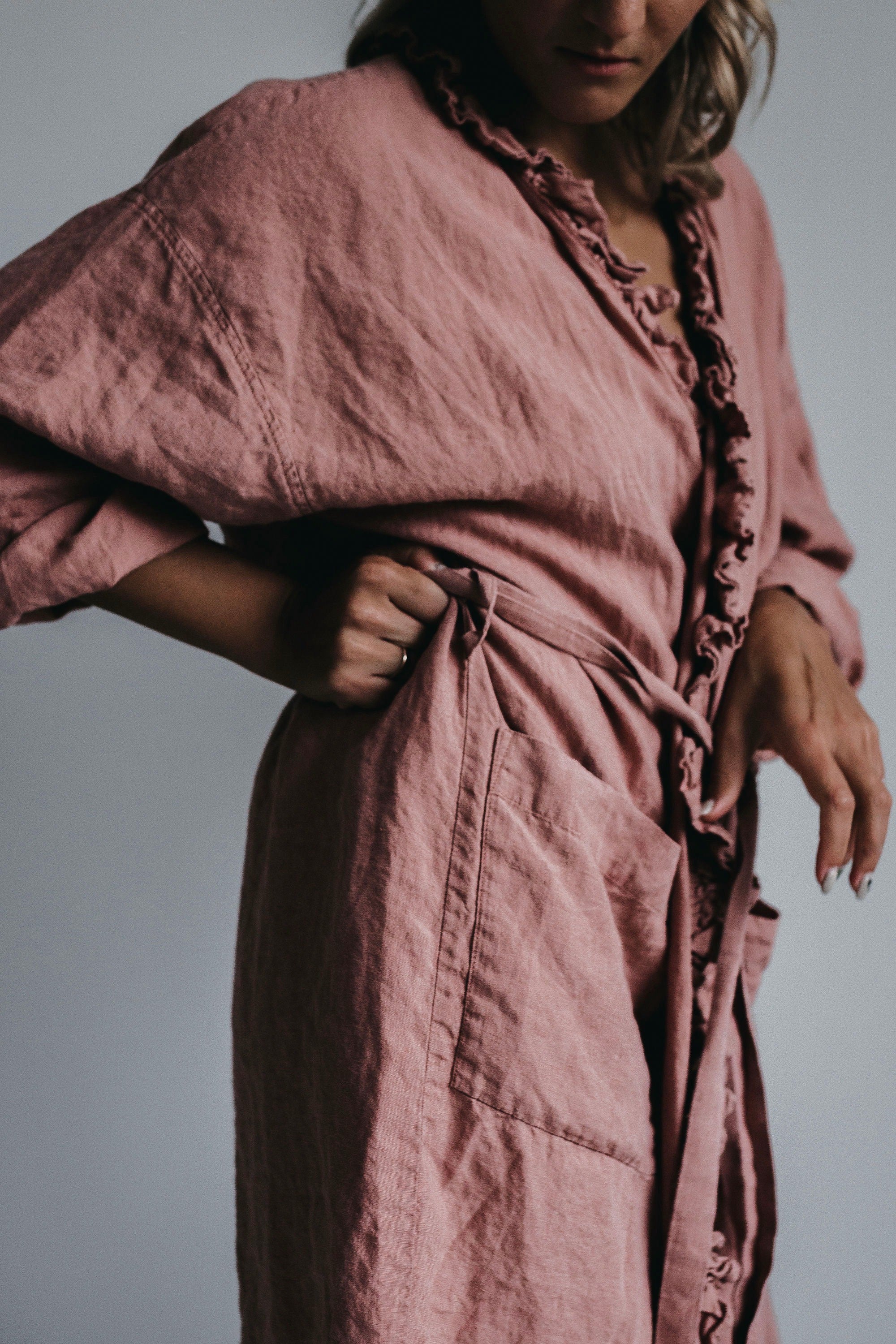 ADELE wrap dress robe havanna - MOO Linen Shop