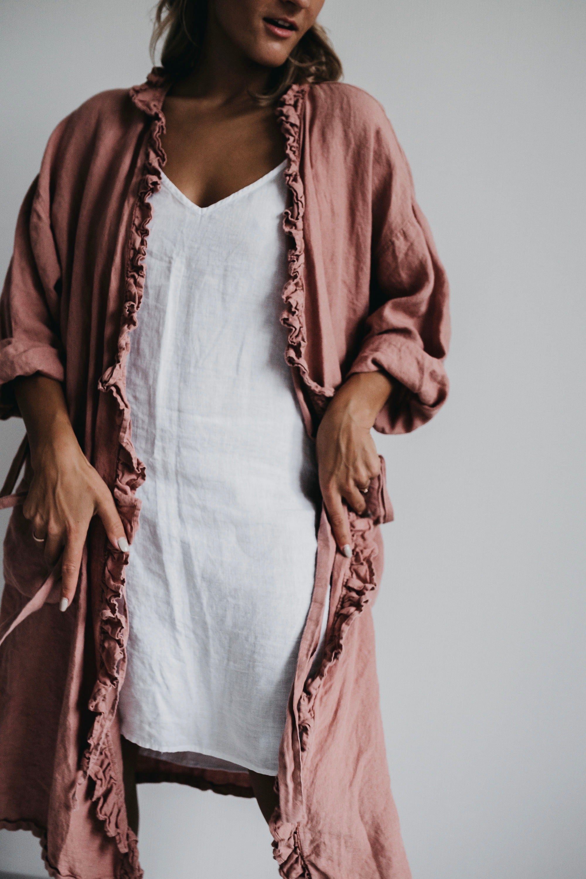ADELE wrap dress robe havanna - MOO Linen Shop