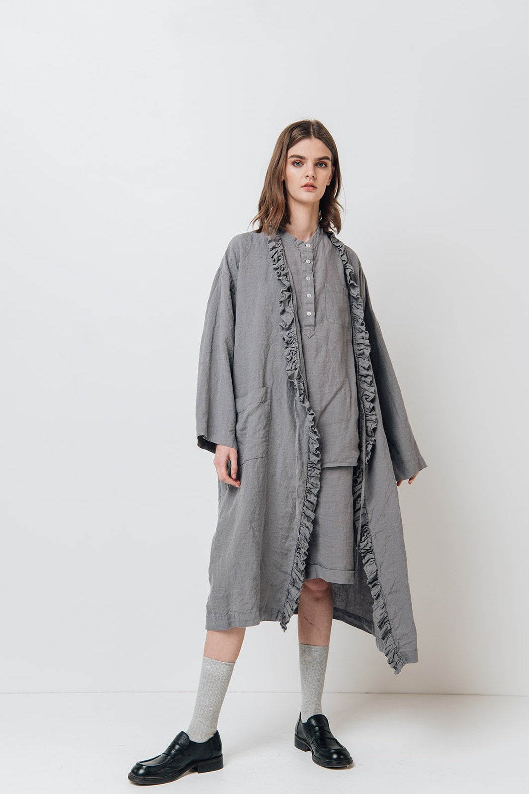 ADELE wrap dress robe white - MOO Linen Shop