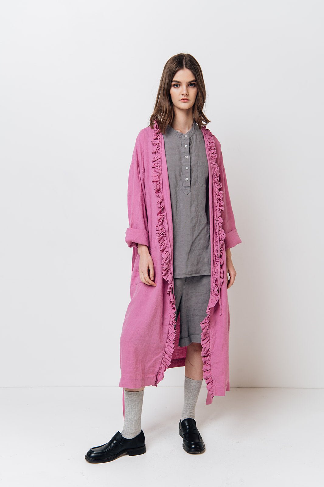 ADELE wrap dress robe white - MOO Linen Shop