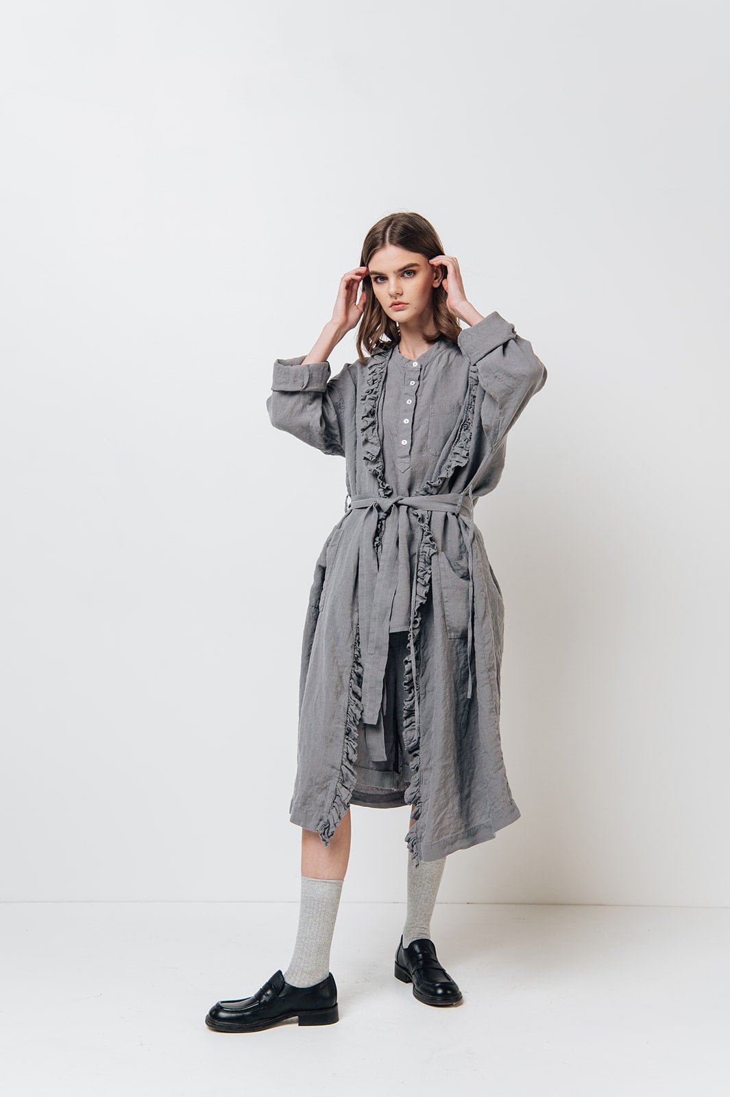 ADELE wrap dress robe white - MOO Linen Shop