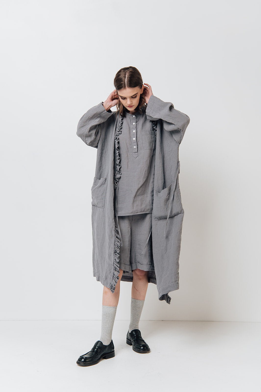 ADELE wrap dress robe white - MOO Linen Shop