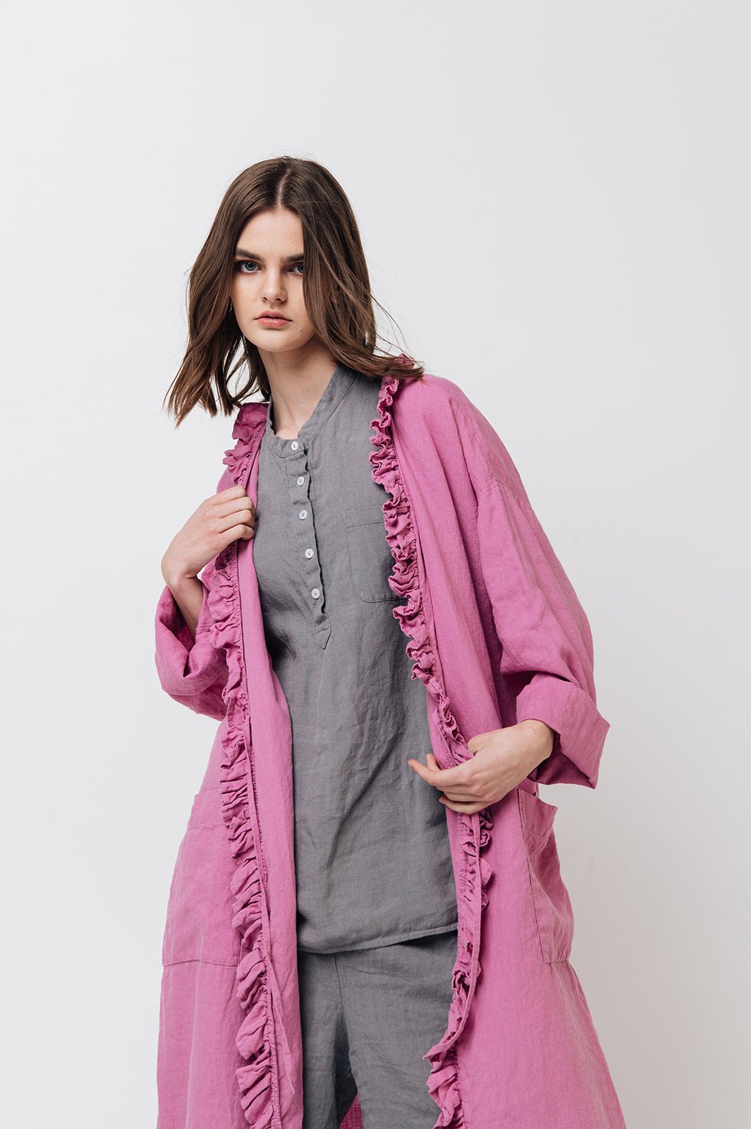 ADELE wrap dress robe white - MOO Linen Shop