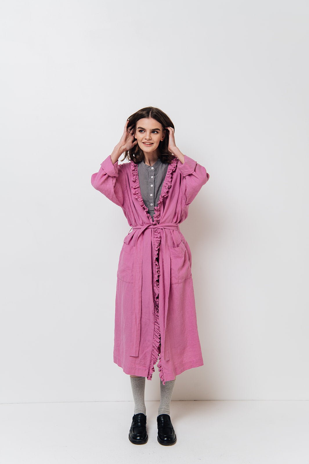ADELE wrap dress robe white - MOO Linen Shop