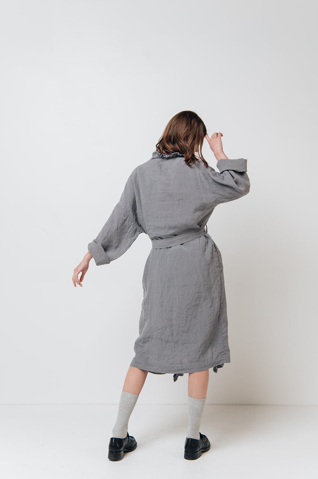 ADELE wrap dress robe white - MOO Linen Shop