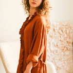 ADELE wrap dress robe AUTUMN colors beige - MOO Linen Shop