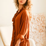 ADELE wrap dress robe AUTUMN colors beige - MOO Linen Shop