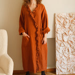 ADELE wrap dress robe AUTUMN colors beige - MOO Linen Shop