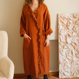 ADELE wrap dress robe AUTUMN colors beige - MOO Linen Shop