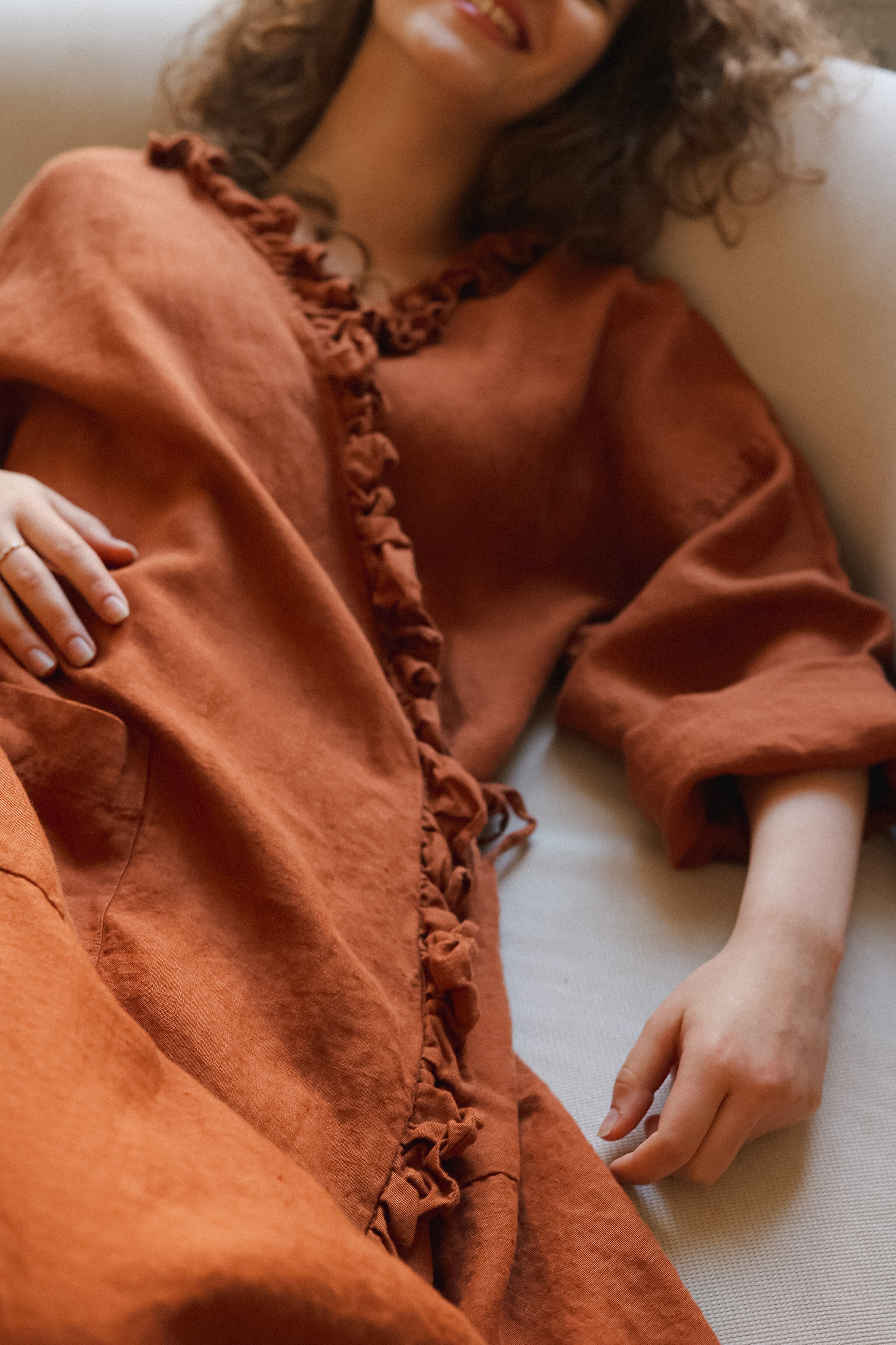 ADELE wrap dress robe AUTUMN colors beige - MOO Linen Shop