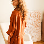 ADELE wrap dress robe AUTUMN colors beige - MOO Linen Shop
