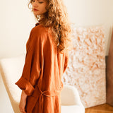 ADELE wrap dress robe AUTUMN colors beige - MOO Linen Shop
