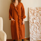 ADELE wrap dress robe AUTUMN colors beige - MOO Linen Shop