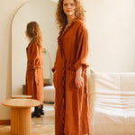 ADELE wrap dress robe AUTUMN colors beige - MOO Linen Shop