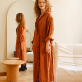 ADELE wrap dress robe AUTUMN colors beige - MOO Linen Shop