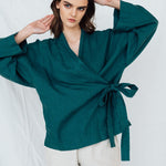 AJO wrap shirt white - MOO Linen Shop