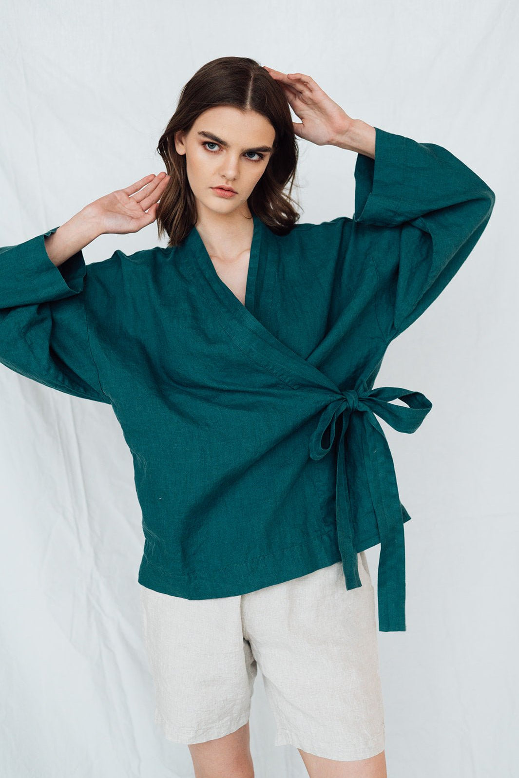 AJO wrap shirt white - MOO Linen Shop