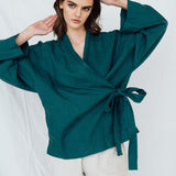 AJO wrap shirt white - MOO Linen Shop