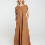 ANNA maxi bias cut dress camel - MOO Linen Shop