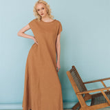 ANNA maxi bias cut dress camel - MOO Linen Shop