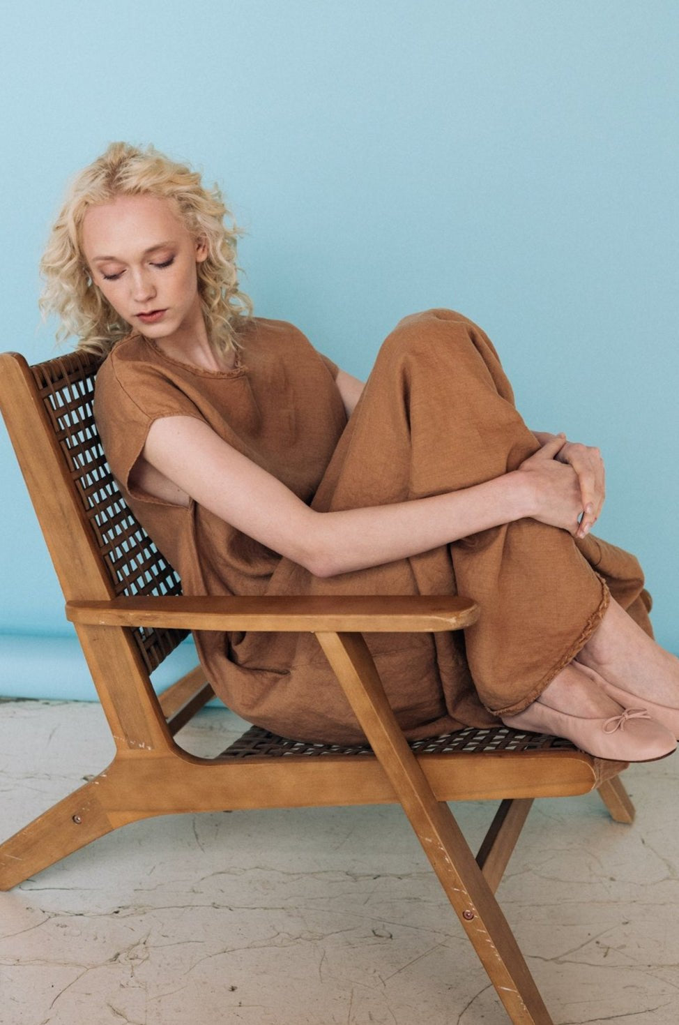 ANNA maxi bias cut dress camel - MOO Linen Shop