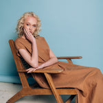 ANNA maxi bias cut dress camel - MOO Linen Shop