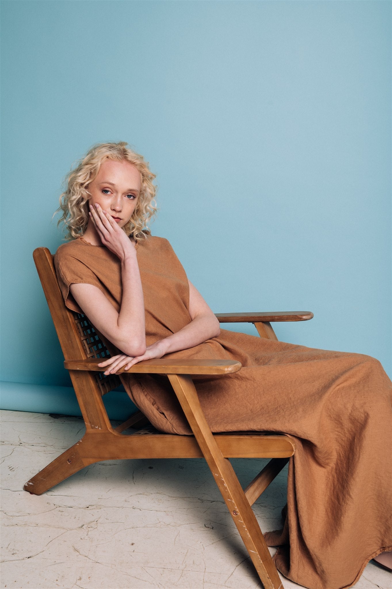 ANNA maxi bias cut dress camel - MOO Linen Shop