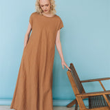 ANNA maxi bias cut dress camel - MOO Linen Shop