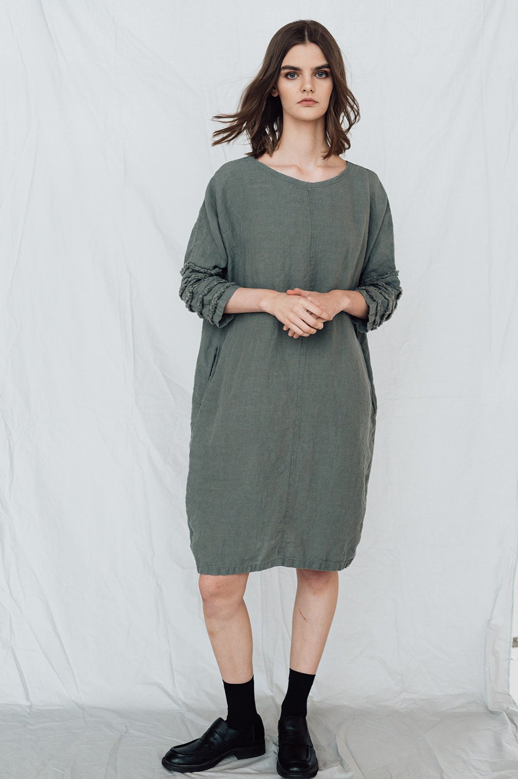 BARCELONA tunic dress cream - MOO Linen Shop