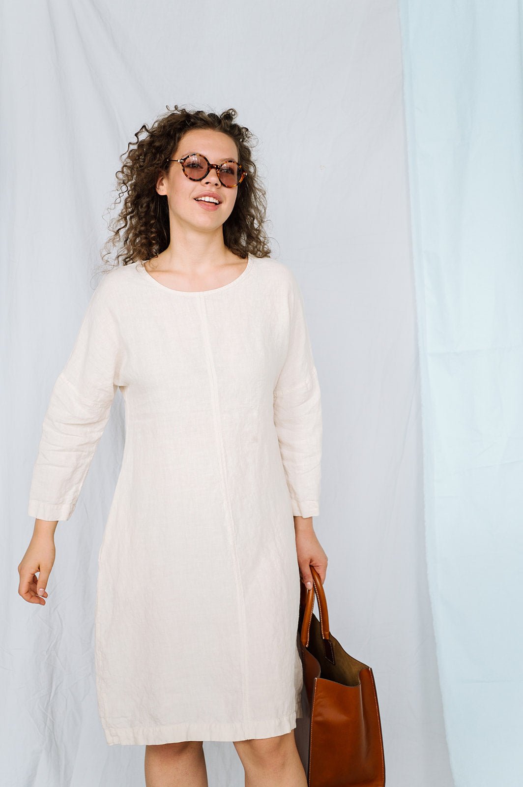 BAY summer linen dress cream - MOO Linen Shop