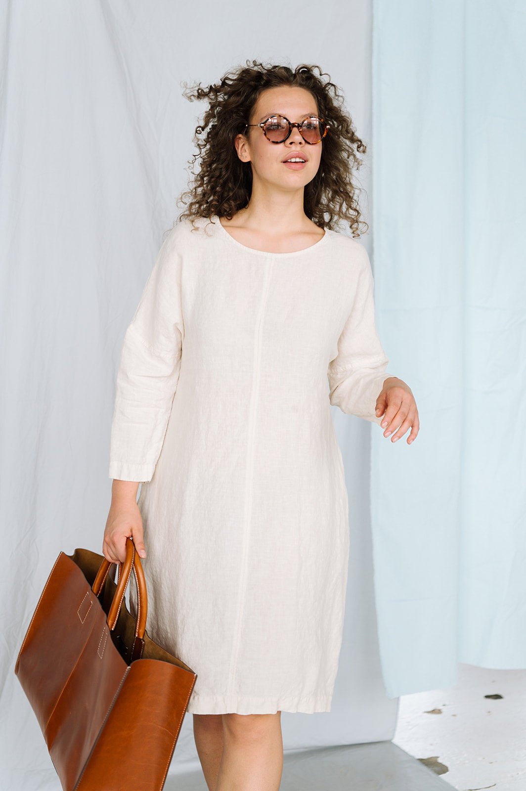 BAY summer linen dress cream - MOO Linen Shop