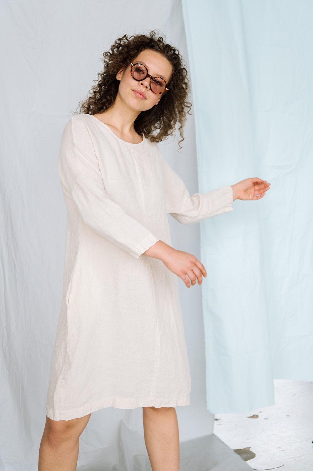 BAY summer linen dress cream - MOO Linen Shop